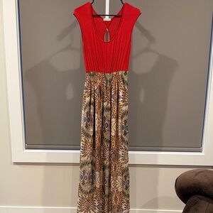 Knit Bodice Maxi Dress with Printed Skirt